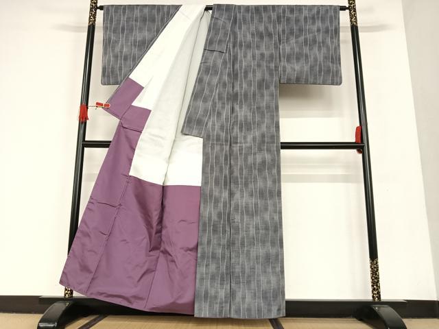 平和屋着物●上質な紬　花織　変わり縞　正絹　逸品　AAAT0617zg