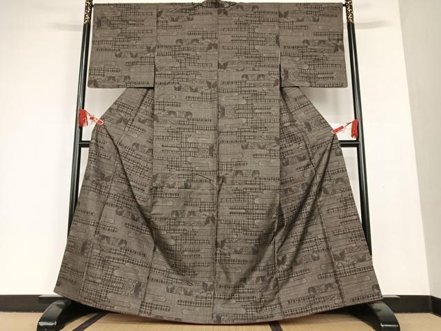 平和屋着物●本場大島紬　泥染め　9マルキ　工霞花文　正絹　逸品　AAAT0618zg