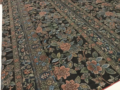平和屋着物●本場大島紬　9マルキ　花唐草間道　黒地　正絹　逸品　未使用　AAAT0621zg