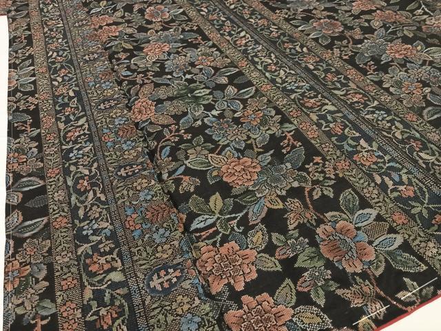 平和屋着物●本場大島紬　9マルキ　花唐草間道　黒地　正絹　逸品　未使用　AAAT0621zg