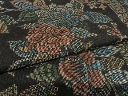 平和屋着物●本場大島紬　9マルキ　花唐草間道　黒地　正絹　逸品　未使用　AAAT0621zg