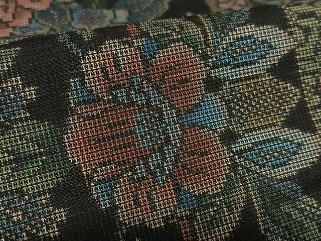 平和屋着物●本場大島紬　9マルキ　花唐草間道　黒地　正絹　逸品　未使用　AAAT0621zg