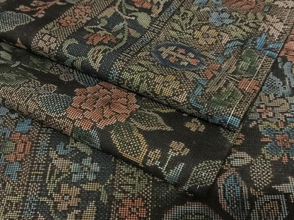 平和屋着物●本場大島紬　9マルキ　花唐草間道　黒地　正絹　逸品　未使用　AAAT0621zg