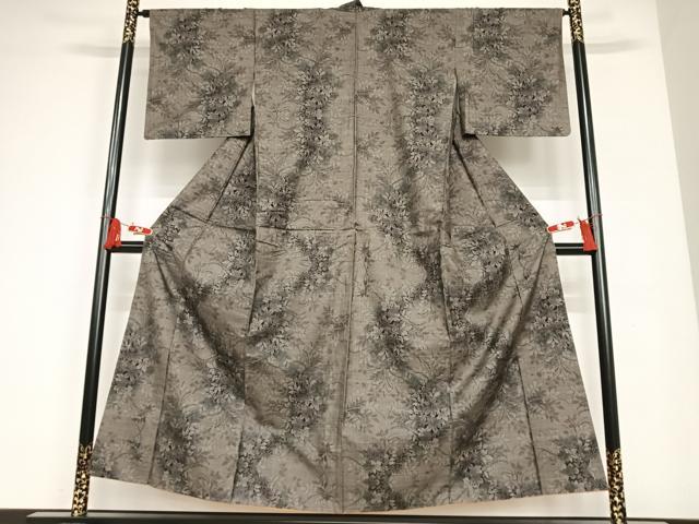 平和屋着物●本場大島紬 泥染め 9マルキ 草花文 正絹 逸品 AAAT0631zg