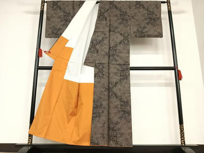 平和屋着物●本場大島紬 泥染め 9マルキ 草花文 正絹 逸品 AAAT0631zg
