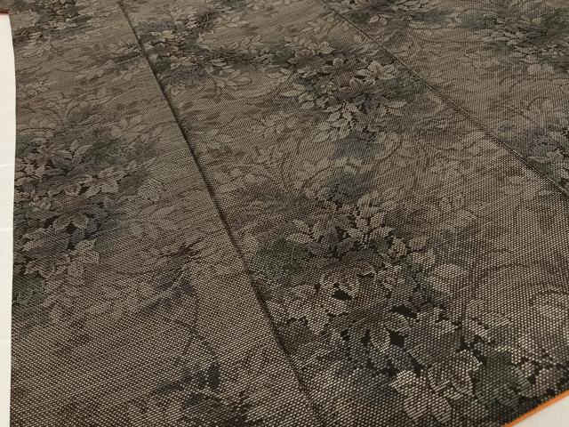 平和屋着物●本場大島紬 泥染め 9マルキ 草花文 正絹 逸品 AAAT0631zg