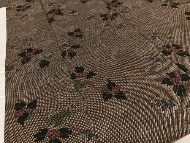 平和屋着物●本場大島紬 泥染め 7マルキ 枝花文 正絹 逸品 AAAT0642zg