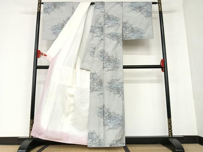 平和屋着物●本場大島紬 白大島 風景草花文 正絹 逸品 AAAT0644zg