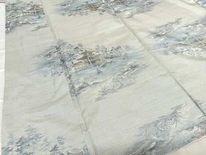 平和屋着物●本場大島紬 白大島 風景草花文 正絹 逸品 AAAT0644zg