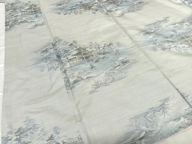 平和屋着物●本場大島紬 白大島 風景草花文 正絹 逸品 AAAT0644zg