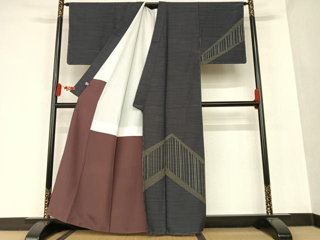 平和屋着物●訪問着 紬地 縞 正絹 逸品 未使用 AAAT0650zg