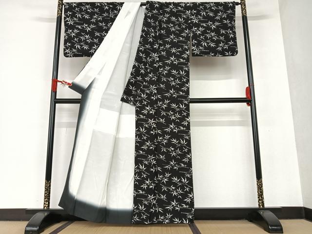 平和屋着物●上質な小紋 笹文 黒地 正絹 逸品 AAAT0652zg