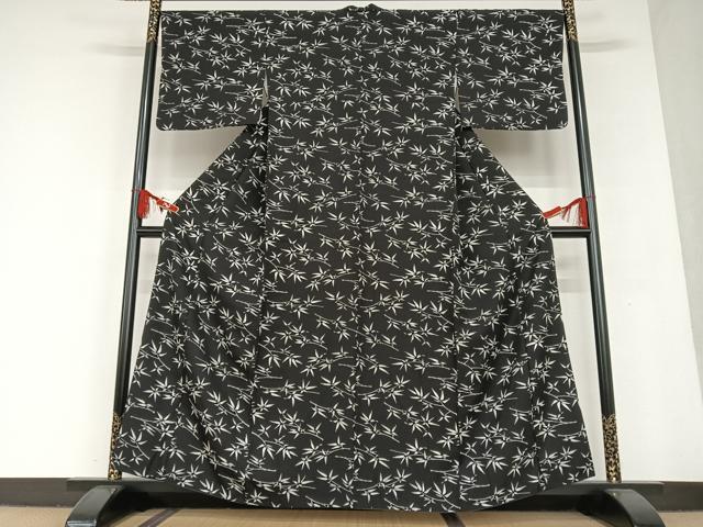 平和屋着物●上質な小紋 笹文 黒地 正絹 逸品 AAAT0652zg