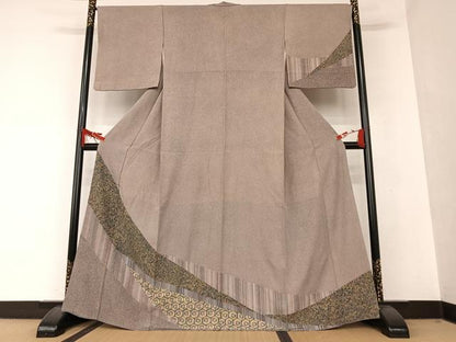 平和屋着物●訪問着　手描き　型染め　更紗花文　正絹　逸品　AAAT0658zg
