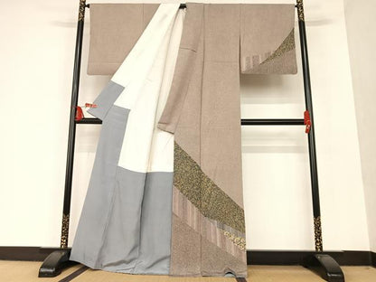 平和屋着物●訪問着　手描き　型染め　更紗花文　正絹　逸品　AAAT0658zg
