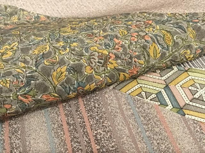 平和屋着物●訪問着　手描き　型染め　更紗花文　正絹　逸品　AAAT0658zg