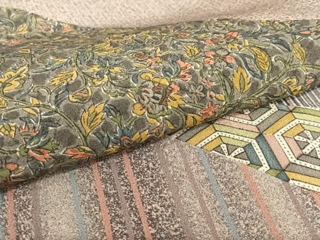平和屋着物●訪問着　手描き　型染め　更紗花文　正絹　逸品　AAAT0658zg