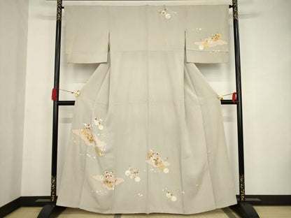 平和屋着物●銀座きしや　訪問着　駒刺繍　雪輪草花文　金彩　正絹　逸品　AAAT0857ck