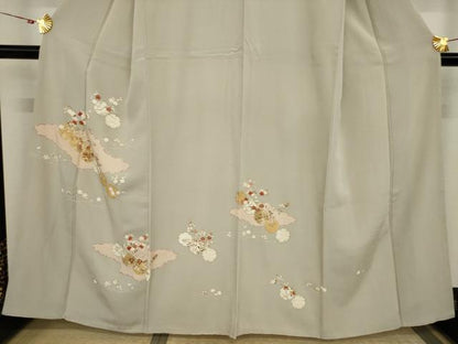平和屋着物●銀座きしや　訪問着　駒刺繍　雪輪草花文　金彩　正絹　逸品　AAAT0857ck