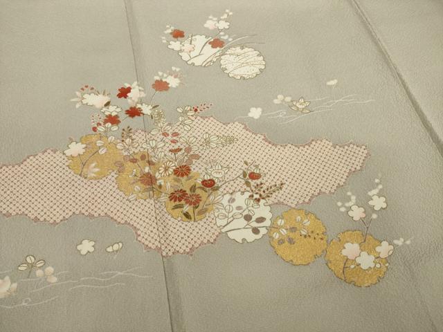 平和屋着物●銀座きしや　訪問着　駒刺繍　雪輪草花文　金彩　正絹　逸品　AAAT0857ck