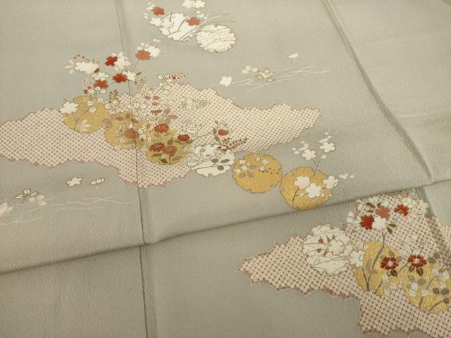 平和屋着物●銀座きしや　訪問着　駒刺繍　雪輪草花文　金彩　正絹　逸品　AAAT0857ck