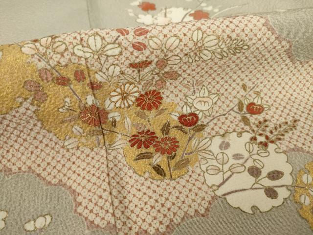 平和屋着物●銀座きしや　訪問着　駒刺繍　雪輪草花文　金彩　正絹　逸品　AAAT0857ck
