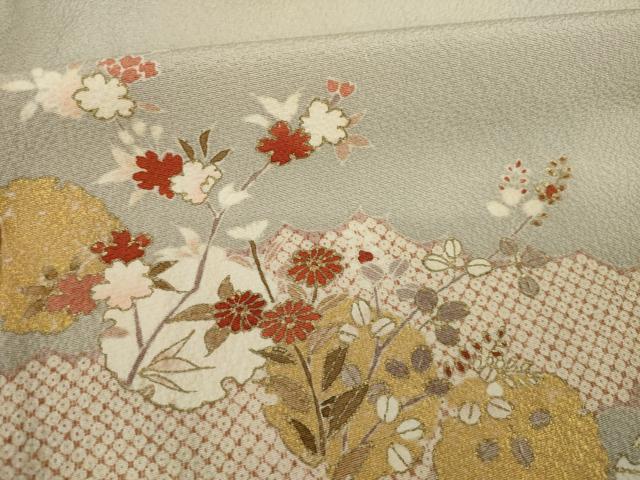 平和屋着物●銀座きしや　訪問着　駒刺繍　雪輪草花文　金彩　正絹　逸品　AAAT0857ck