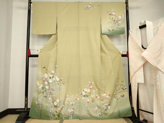 平和屋着物●訪問着 長襦袢(袷)セット 友禅 作家物 地紙短冊花文 暈し染め 金彩 正絹 逸品 未使用 AAAT0873ck
