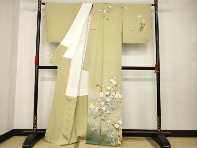 平和屋着物●訪問着 長襦袢(袷)セット 友禅 作家物 地紙短冊花文 暈し染め 金彩 正絹 逸品 未使用 AAAT0873ck