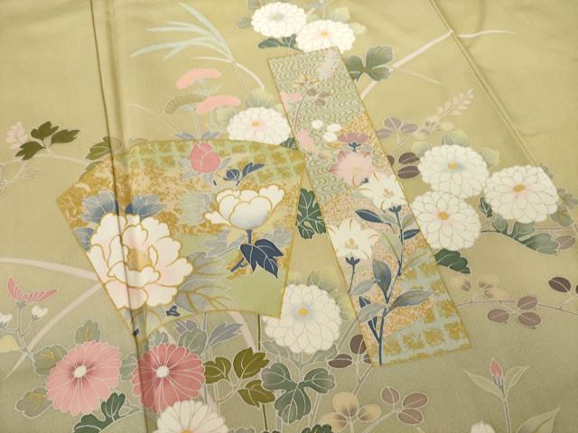 平和屋着物●訪問着 長襦袢(袷)セット 友禅 作家物 地紙短冊花文 暈し染め 金彩 正絹 逸品 未使用 AAAT0873ck