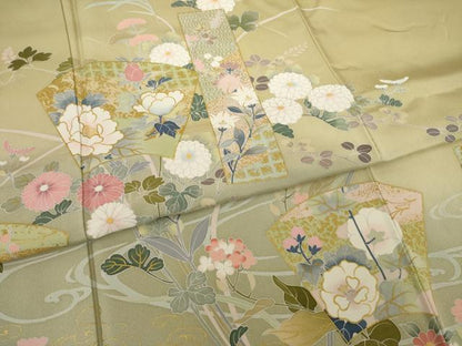 平和屋着物●訪問着 長襦袢(袷)セット 友禅 作家物 地紙短冊花文 暈し染め 金彩 正絹 逸品 未使用 AAAT0873ck