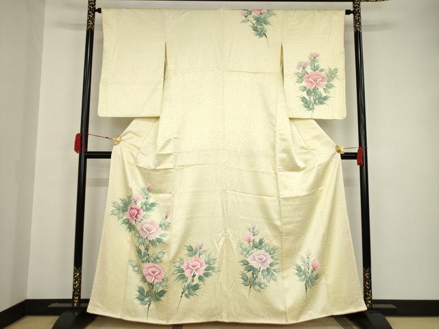 平和屋着物●訪問着　手描き　草花文　正絹　逸品　AAAT0891ck