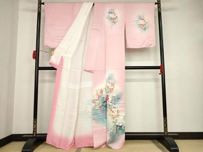 平和屋着物●訪問着　作家物　手描き　草花文　暈し染め　正絹　逸品　AAAT0897ck