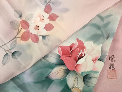 平和屋着物●訪問着　作家物　手描き　草花文　暈し染め　正絹　逸品　AAAT0897ck