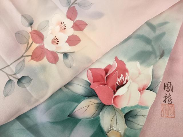 平和屋着物●訪問着　作家物　手描き　草花文　暈し染め　正絹　逸品　AAAT0897ck