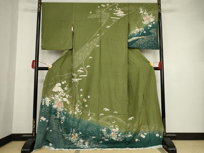 平和屋着物●訪問着　友禅　花車文　仮絵羽　正絹　逸品　未使用　AAAT0899ck