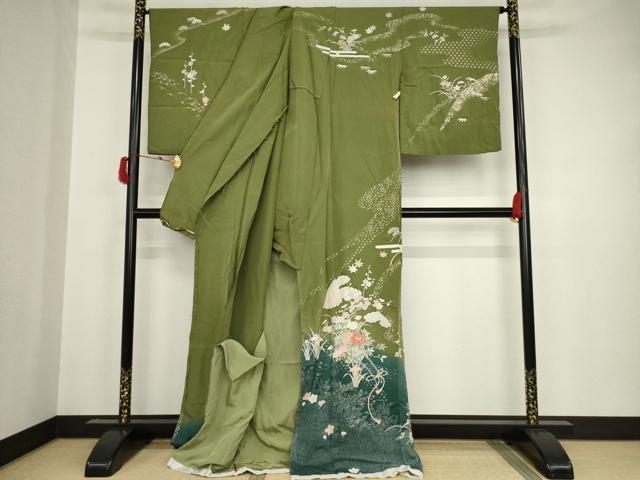 平和屋着物●訪問着　友禅　花車文　仮絵羽　正絹　逸品　未使用　AAAT0899ck