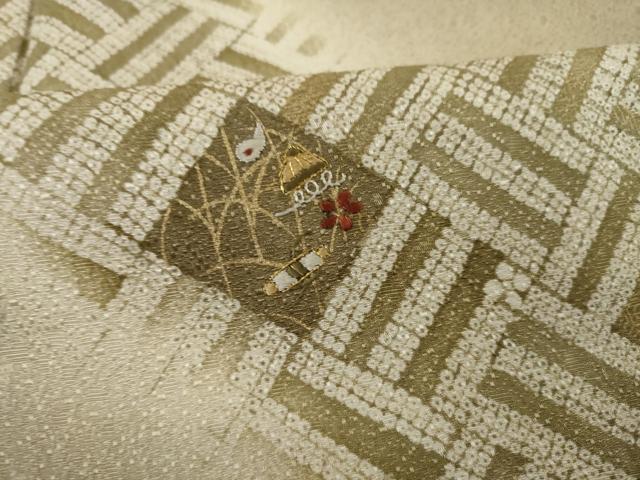 平和屋着物●訪問着 刺繍 網目草花文 金糸 正絹 逸品 AAAT0905ck