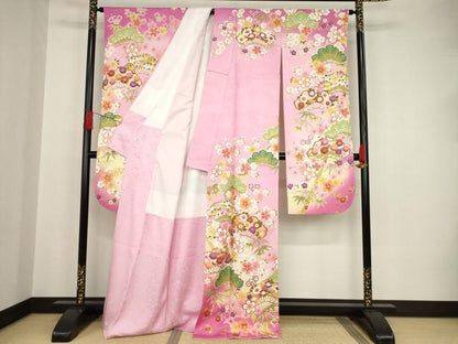 平和屋着物●豪華振袖 駒刺繍 松竹梅吉祥花文 暈し染 金彩 正絹 逸品 AAAT0920ck