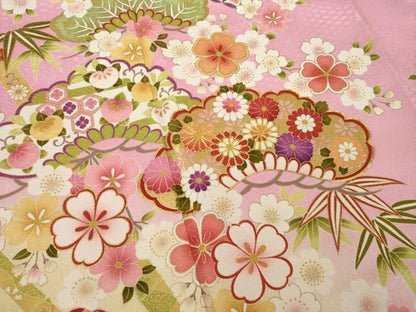 平和屋着物●豪華振袖 駒刺繍 松竹梅吉祥花文 暈し染 金彩 正絹 逸品 AAAT0920ck