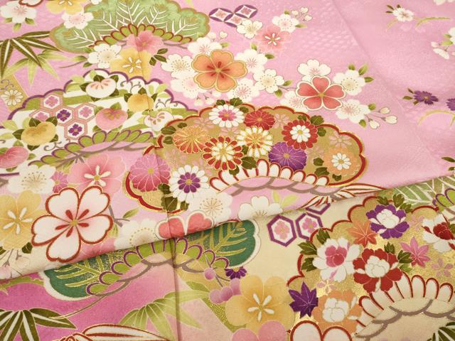 平和屋着物●豪華振袖 駒刺繍 松竹梅吉祥花文 暈し染 金彩 正絹 逸品 AAAT0920ck
