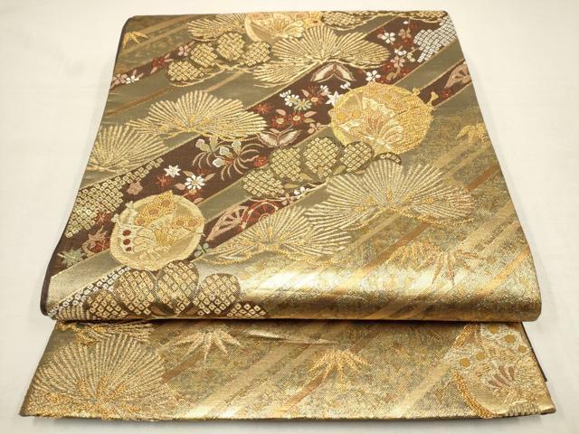 袋帯 金糸 鶴模様 梅花 松 扇模様 着物 101t - メルカリ