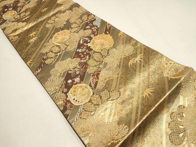 名古屋帯 松竹梅 金彩 祝 金糸 可愛い朱色 華 y-56