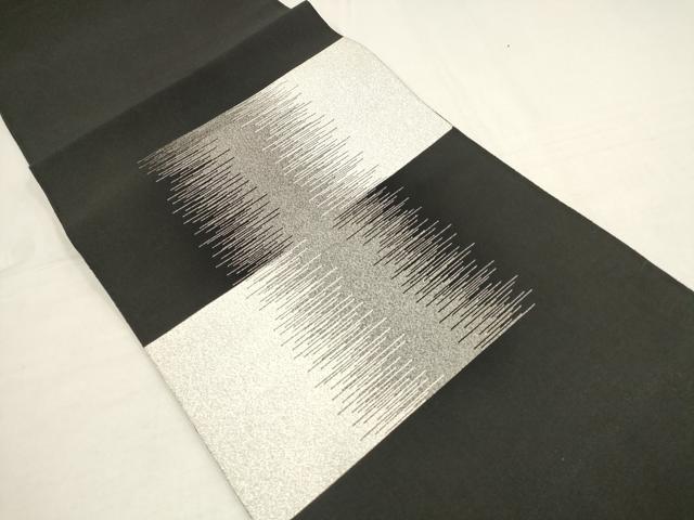 平和屋着物●名門　浅田綴　爪掻本綴　八寸名古屋帯　変り市松　黒地　銀糸　正絹　逸品　AAAT1174wj