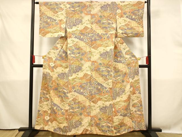 平和屋着物□上質な小紋 雲取り花鳥文 金彩 正絹 逸品 AAAT1433fw