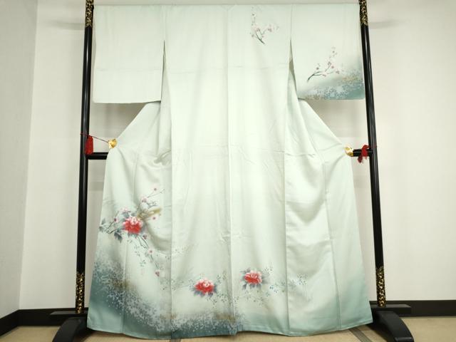 訪問着 正絹 暈し染め 槍梅 枝梅 かわいい 身丈156 平和屋着物□訪問着 手描き 枝花に休み鳥 暈し染め 正絹