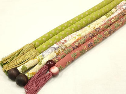 平和屋着物●和装小物　上質な帯締め3本セット　丸ぐけ　花柄　水玉　金糸　金彩　撚り房　逸品　AAAT2167ay