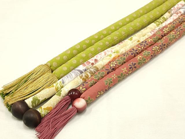平和屋着物●和装小物　上質な帯締め3本セット　丸ぐけ　花柄　水玉　金糸　金彩　撚り房　逸品　AAAT2167ay