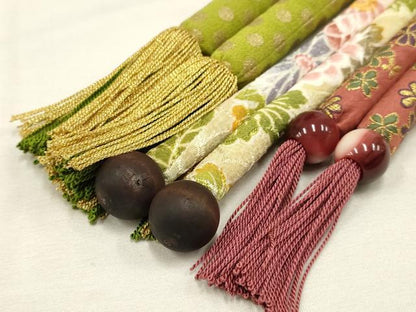 平和屋着物●和装小物　上質な帯締め3本セット　丸ぐけ　花柄　水玉　金糸　金彩　撚り房　逸品　AAAT2167ay