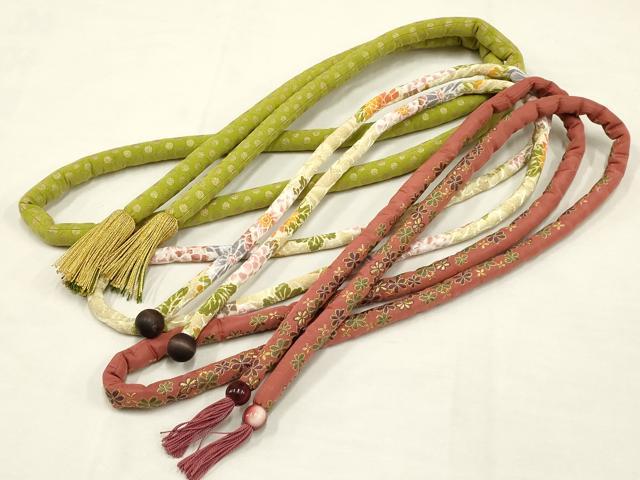 平和屋着物●和装小物　上質な帯締め3本セット　丸ぐけ　花柄　水玉　金糸　金彩　撚り房　逸品　AAAT2167ay